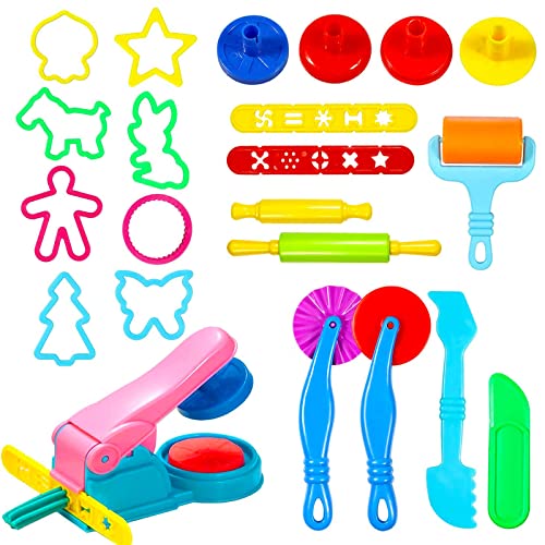 HapagToy Knete zubehör Knetwerkzeug, 22-teiliges Spielteig-Set für Kinder, Plastilin Werkzeuge, DIY Knetmasse, Extruder, Kreationsset, pädagogisches Spielzeug, Geschenk-Set für Jungen und Mädchen HapagToy Knete zubehör Knetwerkzeug, 22-teiliges Spielteig-Set für Kinder, Plastilin Werkzeuge, DIY Knetmasse, Extruder, Kreationsset, pädagogisches Spielzeug, Geschenk-Set für Jungen und Mädchen von HapagToy