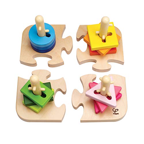Hape Kreatives Steckpuzzle von Hape | Holz Stapelspiel Problemlösungspuzzle für Kleinkinder, Stapelspiel mit verschiedenen Formen, feste Stäbe und helle Farben von Hape