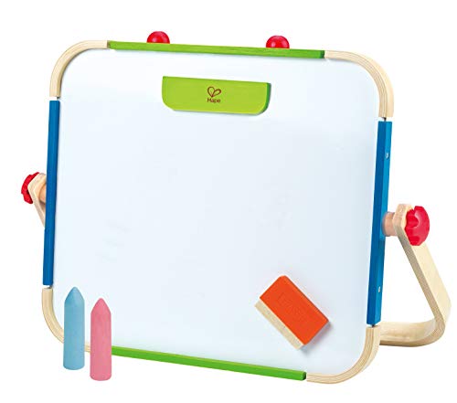 Hape Anywhere Art Studio , Award-Winning Double-Sided Wooden Kids Easel Whiteboard/Chalkboard with 2 Chalk Pieces, Eraser and Magnetic Wood Clamp for Paper von Hape