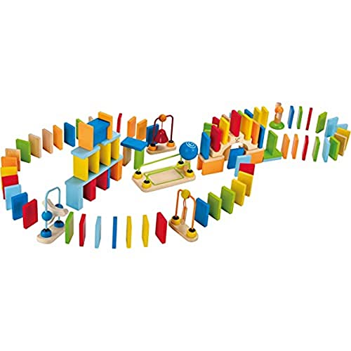 Hape Domino-Set aus Holz | Preisgekröntes Set aus Dominosteinen für Kinder, 107 stabile Dominosteine für vergnügliches Bauen und Stapeln von Hape