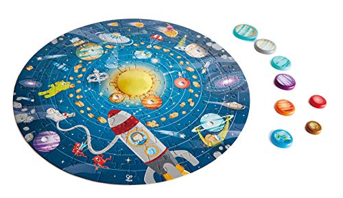 Hape Puzzle “Sonnensystem” | Rundes Sonnensystem Puzzle Spielzeug für Kinder, Holzteile und eine leuchtende LED-Sonne von Hape