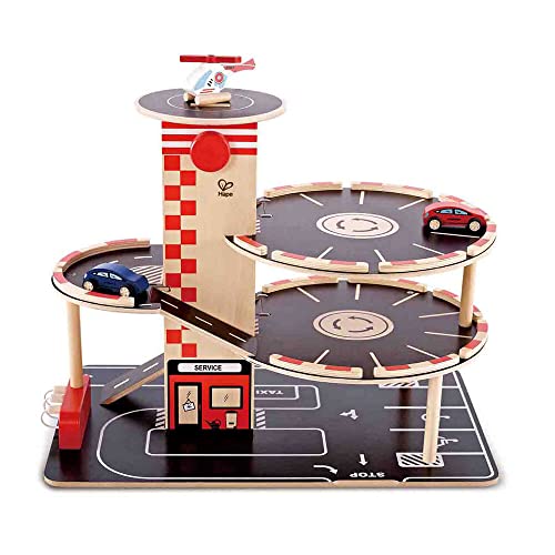 Parkhaus Spielset aus Holz von Hape | Autogarage auf drei Ebenen mit Autos und Hubschrauber von Hape