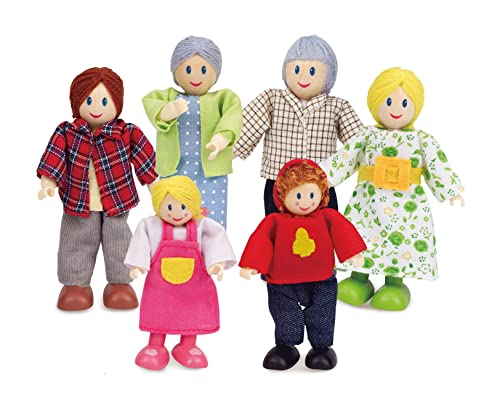 Hape Puppenfamilie von Hape |Preisgekröntes Puppenfamilien-Set, einzigartiges Zubehör für Puppenhäuser aus Holz, Fantasie-Spiel, 6 Puppenfamilien-Mitglieder von Hape