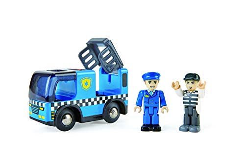 Hape Eisenbahnwelt Polizeiauto mit Sirene, Spielfigur &-fahrzeug, ab 3 Jahren, Blau von Hape