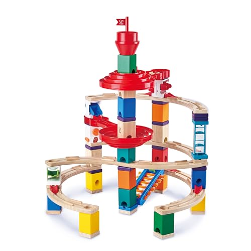 Hape Quadrilla Super Spiralburg | Murmelbahn aus Holz Erweiterungsset mit Spiralkreiseln, einer Xylophon-Schiene und Spirale für Kinder ab 4 Jahren von Hape
