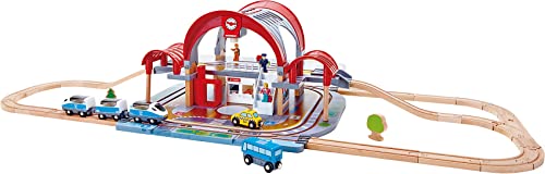 Großstadtbahnhof von Hape | Bahnhofsset für Fantasiespiele aus Holz und mit Projektor und Rekorder | Für Kinder von Hape