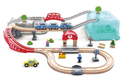 Hape Eisenbahnwelt Spielset mit Aufbewahrungsbox, 48 Teile, an 3 Jahren von Hape