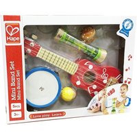 Hape E0339 - Mini-Band Set, Ukulele, Tamburin, Kastagnette, Rassel und Regenmacher, Musikinstrumente von Hape