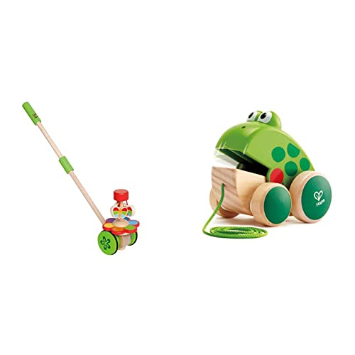 Hape E0341 - Tanzende Schmetterlinge & Nachziehfrosch Fridolin von Hape | Holzfrosch Fliegen fressendes Nachzieh-Spielzeug für Kleinkinder, leuchtende Farben von Hape