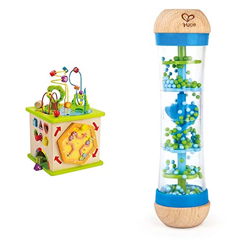 Hape E1810 - Motorikwürfel Kleine Tierchen, aus Holz, ab 12 Monate & E0328 - Blauer Regenmacher, Musikspielzeug, ab 0 Monaten Hape E1810 - Motorikwürfel Kleine Tierchen, aus Holz, ab 12 Monate & E0328 - Blauer Regenmacher, Musikspielzeug, ab 0 Monaten von Hape