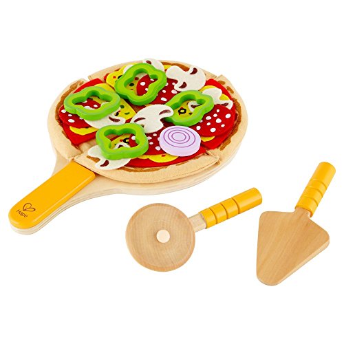 Hape Homemade Pizza Kitchen Playset , Mix-and-Match Pretend Play Food Toy, Wooden Kitchen Pizza Set with Base, Toppings and Serving Accessories von Hape