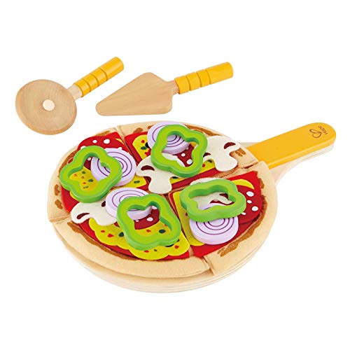 Hape Homemade Pizza Kitchen Playset , Mix-and-Match Pretend Play Food Toy, Wooden Kitchen Pizza Set with Base, Toppings and Serving Accessories von Hape