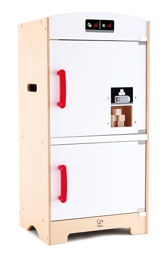 Hape E3153 - Weißer Kühlschrank mit Gefrierfach, Spielzeug-Kühlschrank mit vielen Funktionen, aus Holz, ab 3 Jahren, weiß von Hape