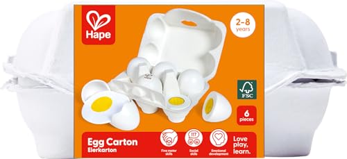 Hape Eierkarton von Hape| 3 hartgekochte Eier mit leicht ablösbarer Schale & 3 Spiegeleier, Realistisches Lernspielzeug für Kinder ab drei Jahren aus Holz von Hape
