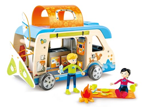 Hape Abenteuer-Van | Wohnmobil mit Puppen und Zubehör, der Camper ist aufklappbar, ab 3 Jahren von Hape
