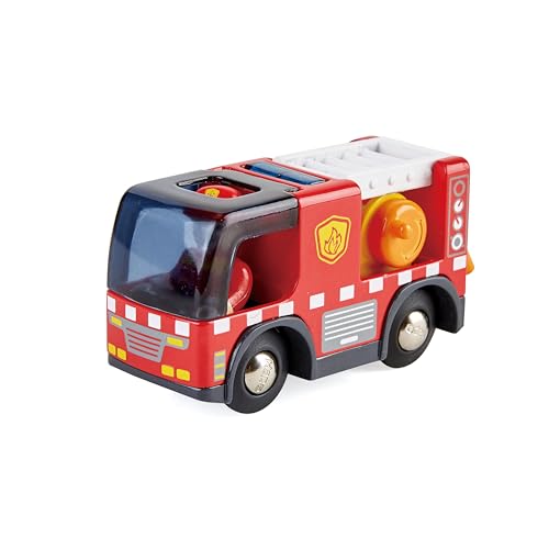 Hape Eisenbahnwelt Feuerwehrauto mit Sirene, Spielfigur &-fahrzeug, ab 3 Jahren von Hape