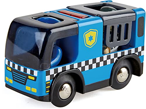 Hape Eisenbahnwelt Polizeiauto mit Sirene, Spielfigur &-fahrzeug, ab 3 Jahren, Blau von Hape