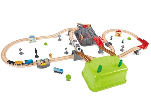 Hape Eisenbahn-Baukasten-Set mit integrierter Lagerbox und Güterzug aus Holz, ab 3 Jahren von Hape