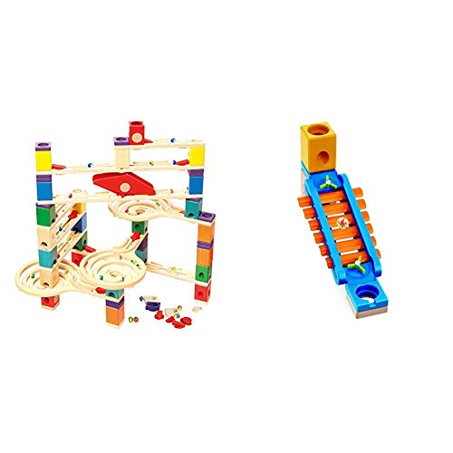 Hape E6009 - Quadrilla Vertigo, Kugelbahn, Konstruktionsspielzeug, aus Holz, ab 4 Jahren & 6022 - Klingender Spielplatz, Zubehör für Quadrilla Kugelbahnen, Xylophon-Rutsche, ab 4 Jahren, Mehrfarbig von Hape