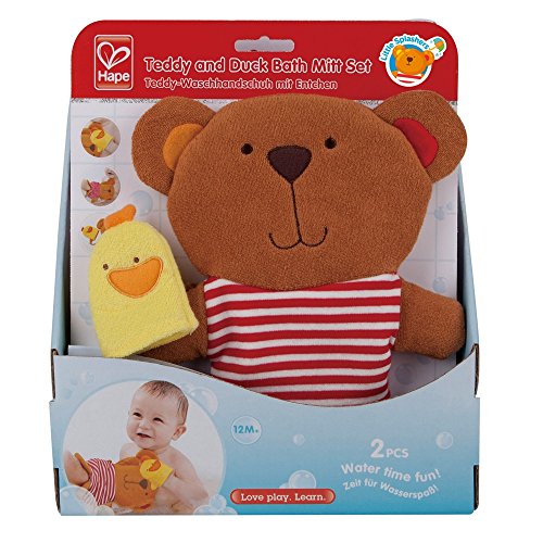 Hape HAP-E0200 Badehandschuh-Set, Teddy und Ente, Mehrfarbig von Hape