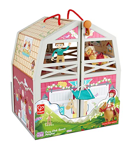 Hape Ponyhof | Reiterhof mit viel Zubehör, faltbar zum Mitnehmen, ab 3 Jahren von Hape