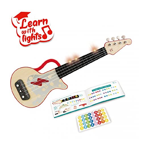 Hape Elektrische Ukulele mit stimmbaren Saiten und Führungslichtern für Kinder ab 3 Jahren, rot von Hape