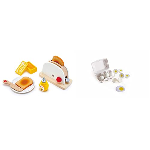 Hape Pop-up-Toaster-Set| Küchen-Fantasiespiel mit Frühstückszubehör für Kinder von Hape & Eierkarton 3 Spiegeleier, Realistisches Lernspielzeug für Kinder ab DREI Jahren aus Holz von Hape
