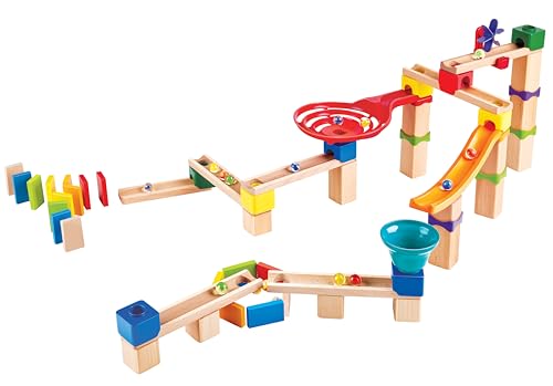 Hape Rasante Murmelbahn mit Domino, Kugelbahn aus Holz, Konstruktionsspielzeug, ab 3 Jahren von Hape