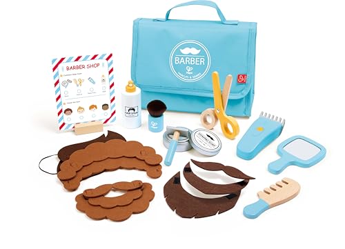 Hape Snip & Style Friseur-Set | Friseur-Set mit realistischem Friseurzubehör, Filzhaar und Aufbewahrungstasche | Holz pädagogisches Rollenspiel-Spielzeug für Kinder von Hape
