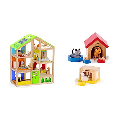 Hape Vier-Jahreszeiten Puppenhaus aus Holz von Hape & Hape International Haustiere für die ganze Familie aus Holz für Puppenhäuser von Hape | Ergänzung zum Puppenhaus aus Holz von Hape