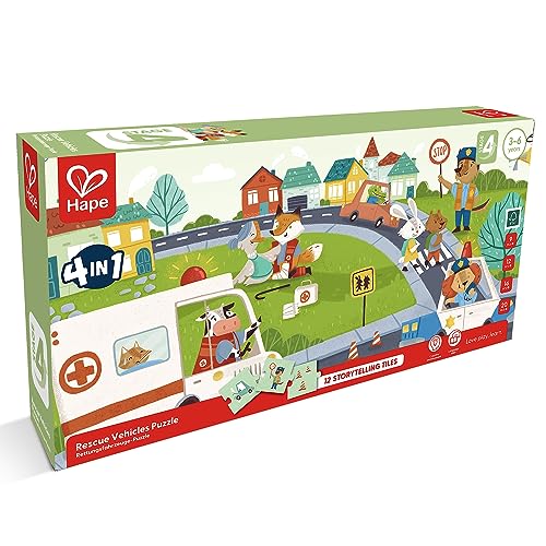 Rettungsfahrzeuge-Puzzle, Vier Puzzles zu je 9, 12, 16 und 20 Teilen, inklusive Erzählplättchen Rettungsfahrzeuge-Puzzle, Vier Puzzles zu je 9, 12, 16 und 20 Teilen, inklusive Erzählplättchen von Hape