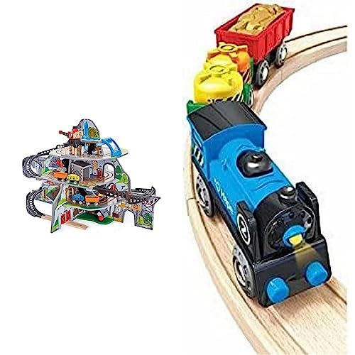 Riesige Bergmine von Hape | Buntes 32-teiliges Fantasie- und Eisenbahnspiel aus Holz | Spielzeugzug für Kinder, E3753 & Eisenbahn Güterzug aus Holz mit Batterieantrieb, ab 3 Jahren von Hape