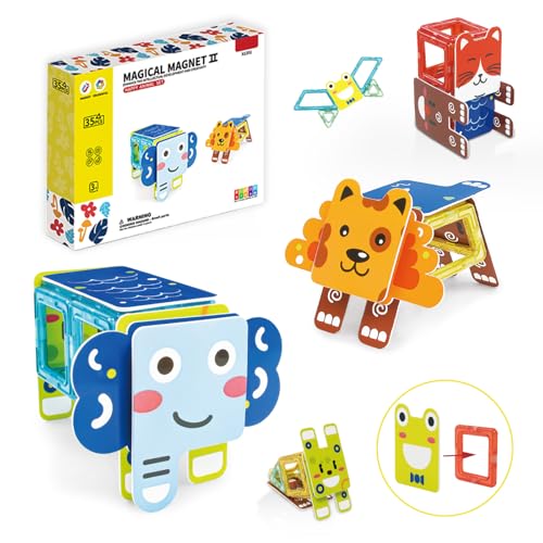 Haphiz 35 Stück Magnetische Bausteine Tiere für 3-10 Jahre - Magnetische Fliesen, Magnet STEM Spielzeug, Magnetspiele Kinderspielzeug Geschenk von Haphiz