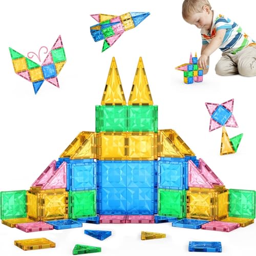 Haphiz Magnetische Bausteine 32 Teiles Magnetische Fliesen Magnetische Kacheln für ab 3 4 5 6 7 8+ Jahre Junge Mädchen Kinder Kleinkind Magnetbausteine Sensorische Montessori Spielzeug von Haphiz