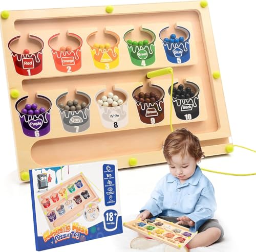 Hapikids Montessori Spielzeug 2 3 4 5 Jahre Junge, Magnetspiel Labyrinth ab 2 3 4 5 Jahren Geschenk Mädchen 2 3 4 Jahre Holzspielzeug Motorikspielzeug Lernspiele von Hapikids