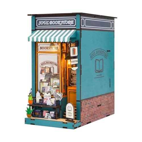 DIY Miniature Dollhouse Kit 32×21×6 cm Kaffeehaus Buchladen Mini 3D Gebäude Model Holzschnalle Montage Kunsthandwerk DIY Model Diorama House Building Set zum Geburtstag (Buchhandlung) von Hapivida