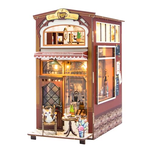 DIY Miniature Dollhouse Kit 32×21×6 cm Kaffeehaus Buchladen Mini 3D Gebäude Model Holzschnalle Montage Kunsthandwerk DIY Model Diorama House Building Set zum Geburtstag (Kaffeehaus) von Hapivida