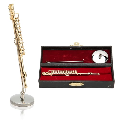 Miniaturflöte Ornamente, 11cm Miniatur Gold Flöte simulierte Musikinstrument Puppenhaus Zubehör Dekoration mit Ständer und Koffer Miniaturflöte Ornamente, 11cm Miniatur Gold Flöte simulierte Musikinstrument Puppenhaus Zubehör Dekoration mit Ständer und Koffer von Hapivida