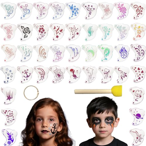 Schablonen Kinderschminken, 42 Tattoo Schablone Wiederverwendbare, Augen Tattoo Schablonen Körper Farbe für Gesicht Körper, Karneval Halloween Weihnachten Fasching Party von HaploS