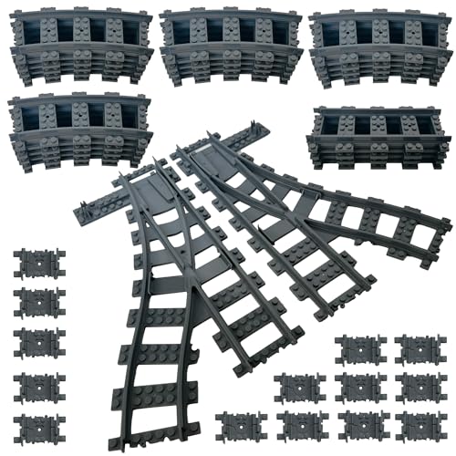 Happyxm Bausteine Zug Schienen Set, 40 Stück City Eisenbahn Schienen for Train, City Erweiterungsset Gleise Kompatibel mit dem Marktführer, Erweiterungsset für Kinder,Spielzeug Railway Rails Set von Hapoyxm