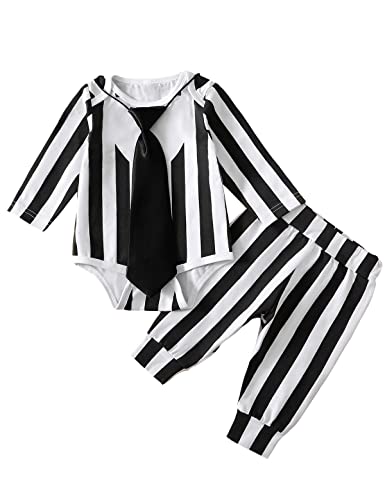 Neugeborenes Jungen Halloween Kostüm Outfit Baby Schwarz und Weiß gestreift Kostüm Kleidung, Schwarz, 6-12 Monate Neugeborenes Jungen Halloween Kostüm Outfit Baby Schwarz und Weiß gestreift Kostüm Kleidung, Schwarz, 6-12 Monate von Happidoo