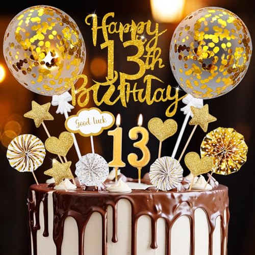 Torten Deko 13 Geburtstag, 20 Pcs Cake Topper Gold Deko 13. Geburtstag Mädchen Junge Offiziell Teenager, Happy 13th Birthday Tortendeko mit Geburtstagskerzen, Kuchendeko 13 Jahre Torten Deko 13 Geburtstag, 20 Pcs Cake Topper Gold Deko 13. Geburtstag Mädchen Junge Offiziell Teenager, Happy 13th Birthday Tortendeko mit Geburtstagskerzen, Kuchendeko 13 Jahre von Happirra
