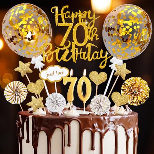 Tortendeko 70 Geburtstag Frau Mann, 20 Pcs Cake Topper Gold 70. Geburtstag Deko, Happy 70th Birthday Tortendeko mit Geburtstagskerzen, Deko zum 70 geburtstag Mann Frau Party Tortendeko 70 Geburtstag Frau Mann, 20 Pcs Cake Topper Gold 70. Geburtstag Deko, Happy 70th Birthday Tortendeko mit Geburtstagskerzen, Deko zum 70 geburtstag Mann Frau Party von Happirra