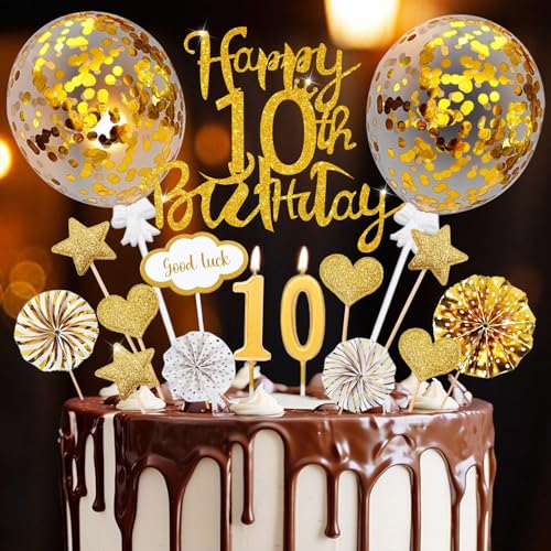 Tortendeko 10 Geburtstag Junge Mädchen, 20 Pcs Tortendeko Gold Deko 10.Geburtstag, Geburtstagsdeko 10 Jahre Junge Cake Topper mit Geburtstagskerzen, für 10 Deko Happy Birthday Cake Topper Tortendeko 10 Geburtstag Junge Mädchen, 20 Pcs Tortendeko Gold Deko 10.Geburtstag, Geburtstagsdeko 10 Jahre Junge Cake Topper mit Geburtstagskerzen, für 10 Deko Happy Birthday Cake Topper von Happirra