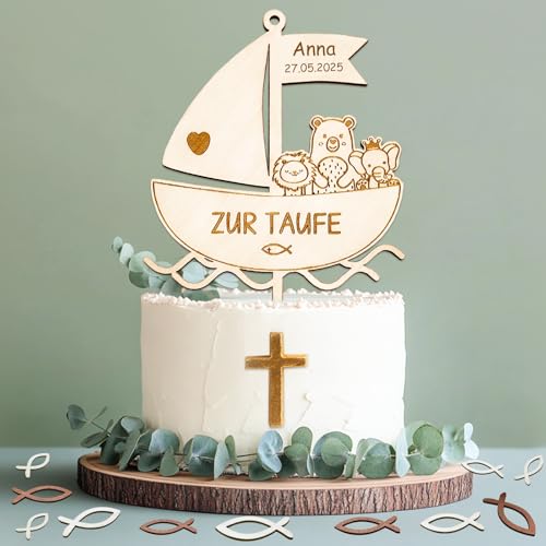 Cake Topper Taufe, Holz Tortendeko mit 36 Pcs Holz Fische Streudeko, Taufe Deko für Jungen Mädchen Cake Topper Taufe, Holz Tortendeko mit 36 Pcs Holz Fische Streudeko, Taufe Deko für Jungen Mädchen von Happirra