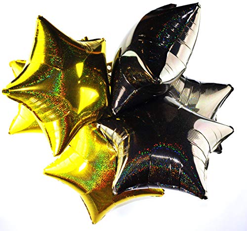 Happium - 45,7 cm holografische Stern-Folienballons, 6 Stück (schwarz, gold). von Happium