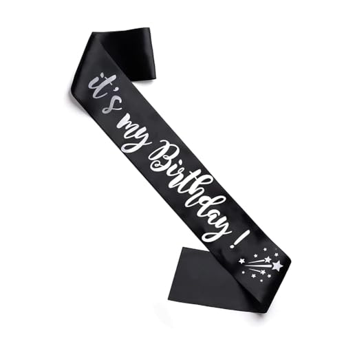Happium „It’s My Birthday“-Satinschärpe für Geburtstagsdekorationspartys, Satin-Silber auf Schwarz, für Geburtstagsfeiern, Themen-Fotosessions, Geschenke für die Jubilare, Gastgeschenke von Happium