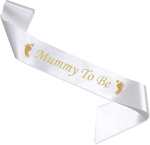 Happium Schärpe für werdende Mütter, Babyparty, Satin-Schärpe für werdende Mütter, Babyparty, Gastgeschenk, Partyzubehör für Mama (weiß) von Happium