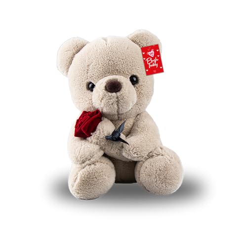 Happium Valentinstag Plüsch Teddy mit Rose 27cm Teddybär Rose, Niedlicher Valentinstag Plüsch Teddybär Puppe Spielzeug, Kawaii Stoffbär Dekor Valentinstag (Braun) von Happium