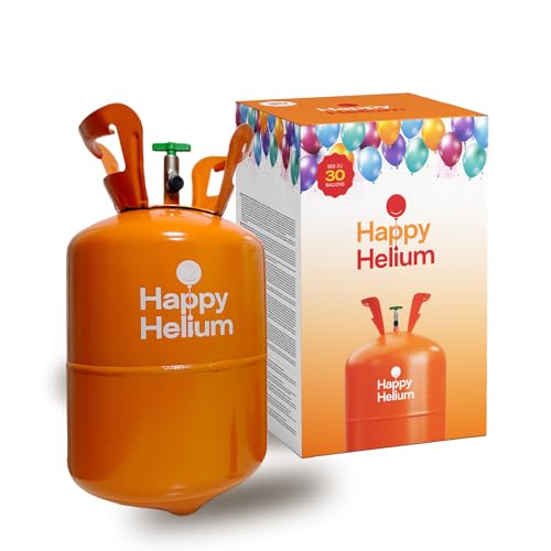 Happy Helium® Ballongas Helium für 30 Luftballons | Heliumgas mit Füllventil - Balloon Gas 200 Liter (0,2m³) für Geburtstag, Hochzeit, Party_. von Happy Helium